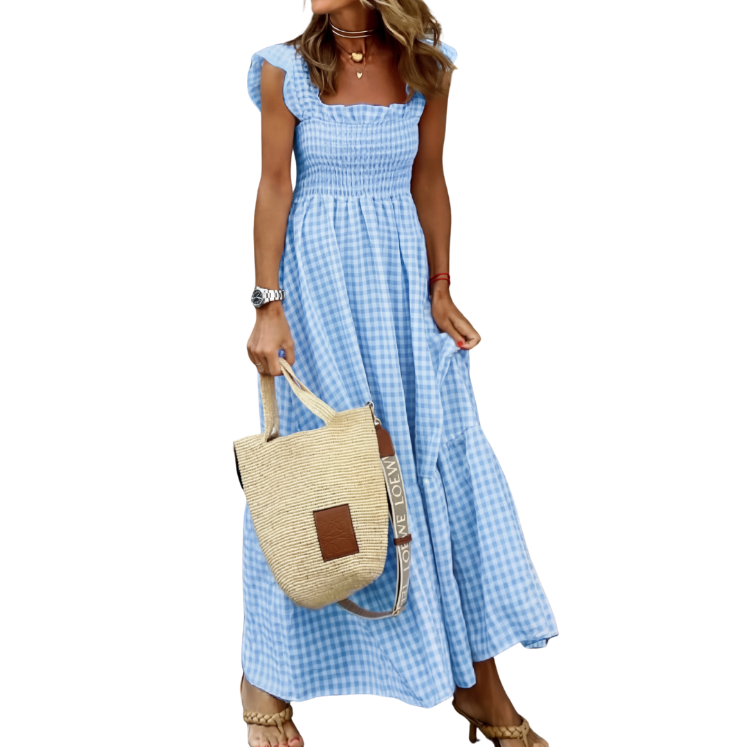 Nancy – Patchwork Plaid Flared Midi Dress
