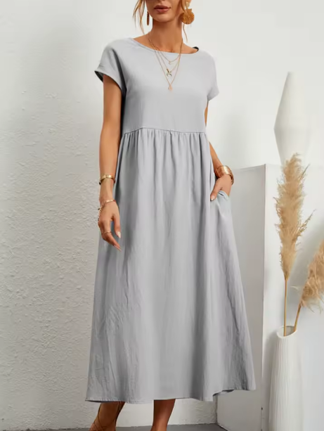 Nora – Relaxed Babydoll Midi Dress with Pockets