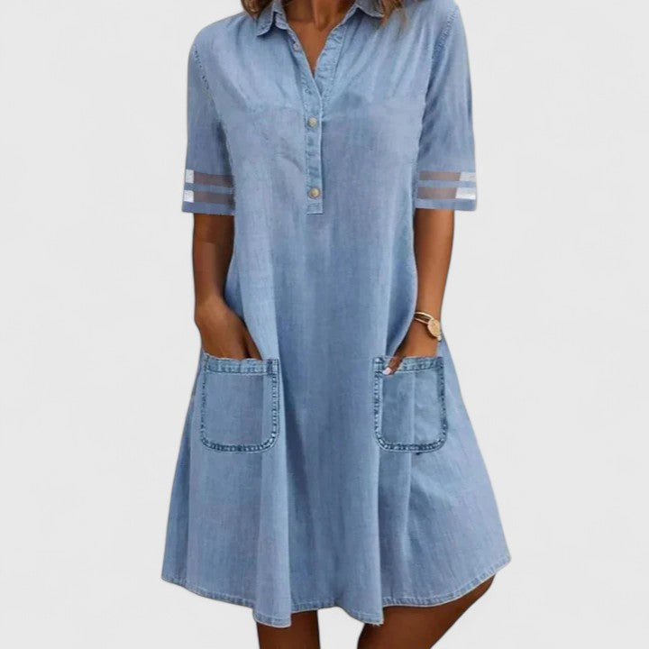 Joan – Sculpted Denim Midi Dress