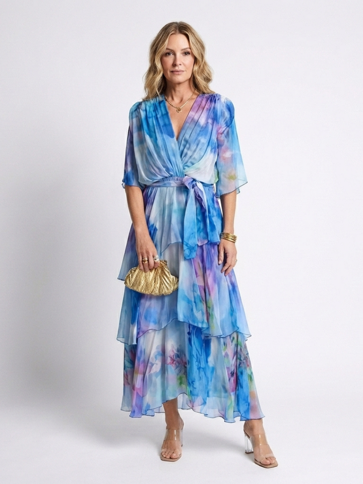 Jill – Sheer Layered Tie Waist Maxi Dress