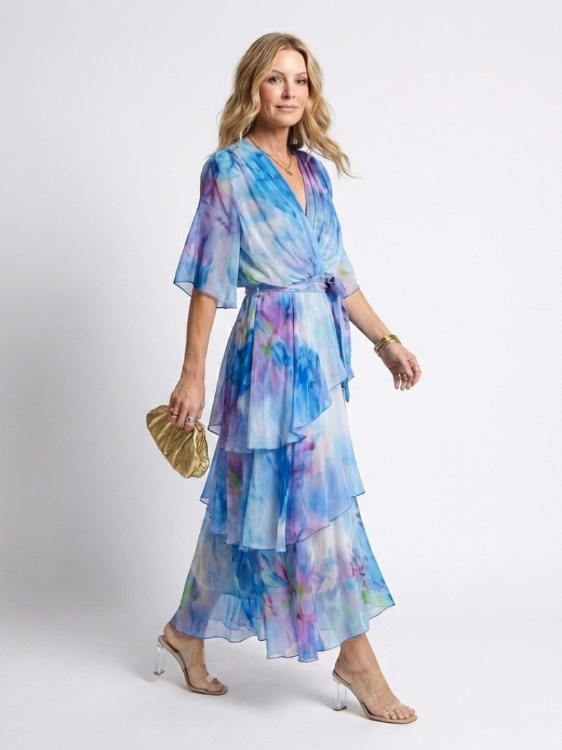 Jill – Sheer Layered Tie Waist Maxi Dress