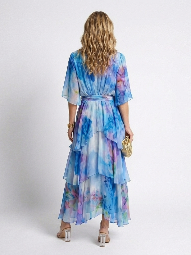 Jill – Sheer Layered Tie Waist Maxi Dress