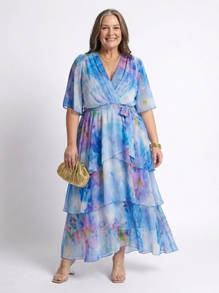 Jill – Sheer Layered Tie Waist Maxi Dress