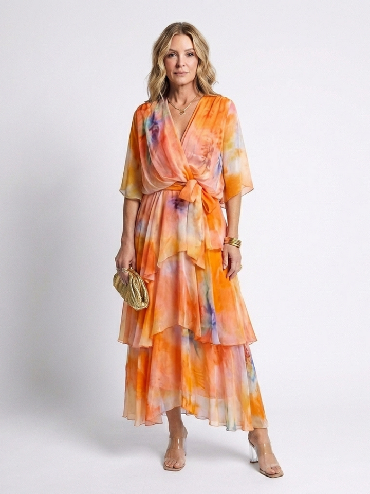 Jill – Sheer Layered Tie Waist Maxi Dress