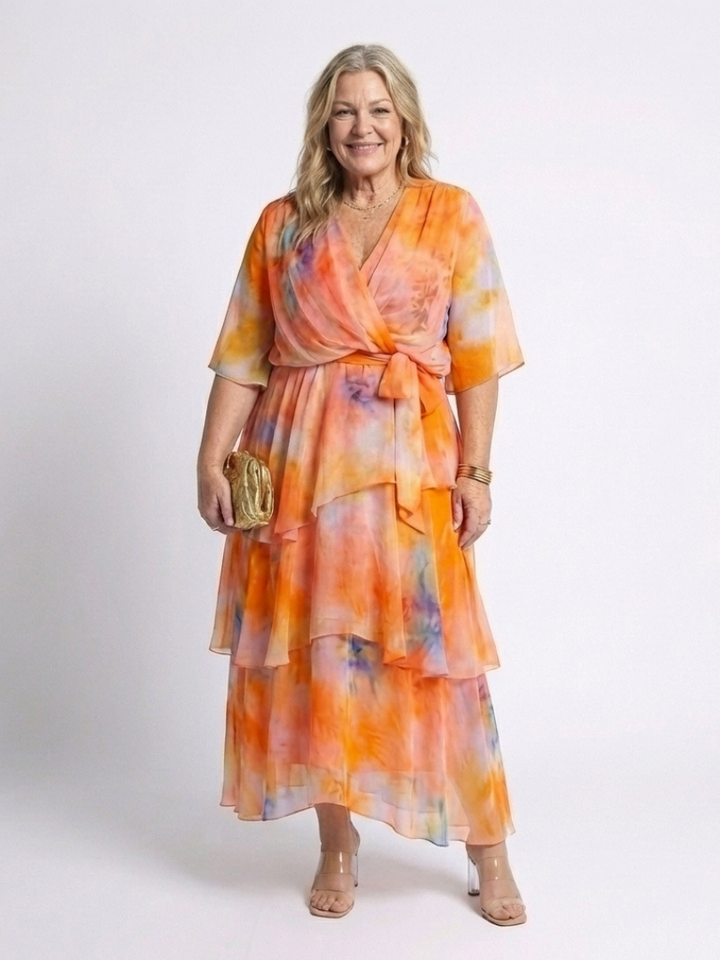 Jill – Sheer Layered Tie Waist Maxi Dress