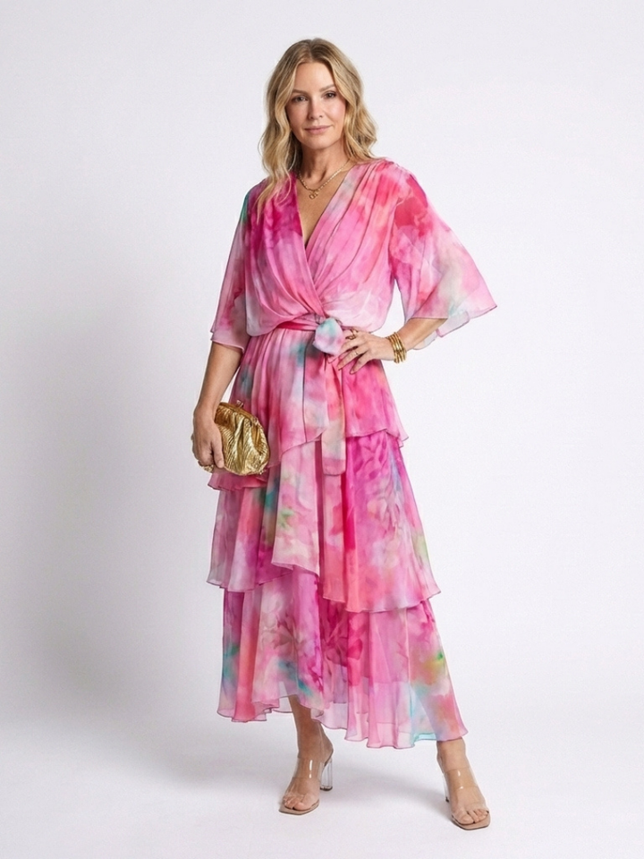 Jill – Sheer Layered Tie Waist Maxi Dress