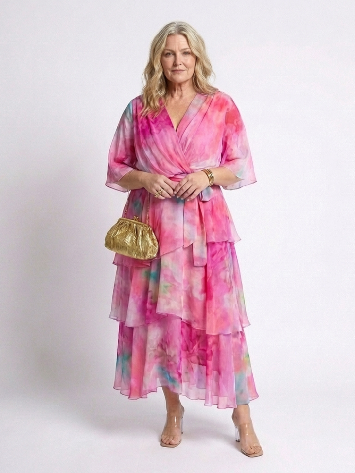 Jill – Sheer Layered Tie Waist Maxi Dress