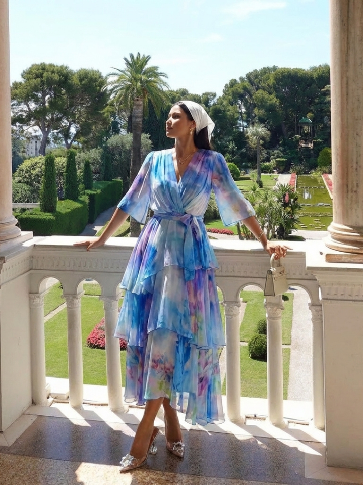 Jill – Sheer Layered Tie Waist Maxi Dress