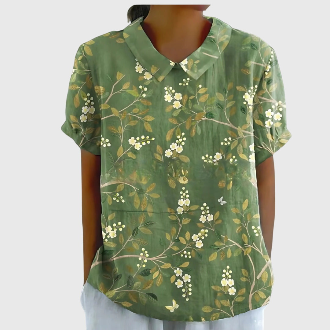 Wendy – Floral Print Short Sleeve Collared Blouse