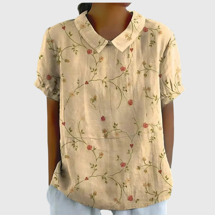 Wendy – Floral Print Short Sleeve Collared Blouse