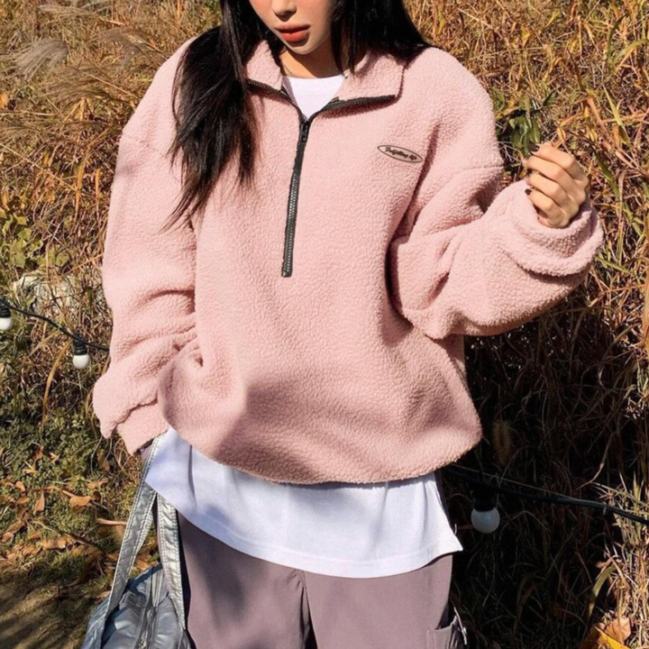 Josie – Comfy Fuzzy Half Zip Long Sleeve Sweatshirt