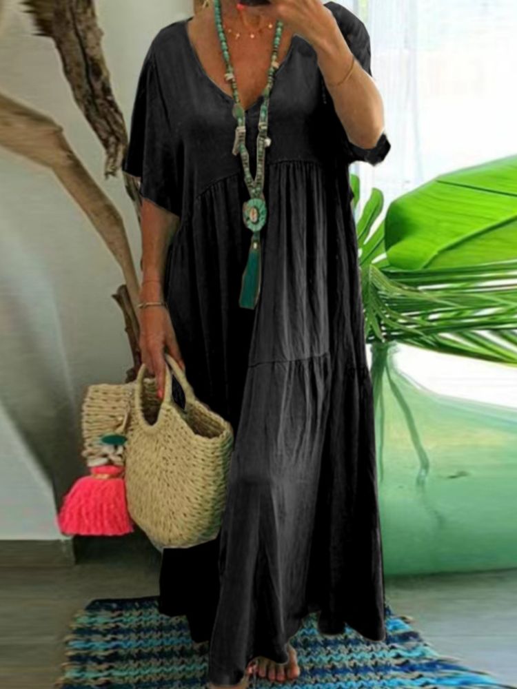 Stephanie – Soft Ruffle V-Neck Maxi Dress