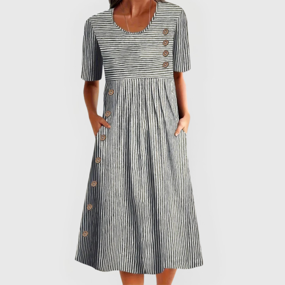 Sophia – Striped Button Detail Midi Dress