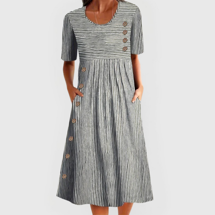 Sophia – Striped Button Detail Midi Dress
