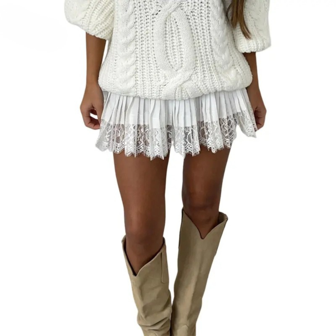 Josie – Low-Waist Lace Pleated A-Line Mini Skirt