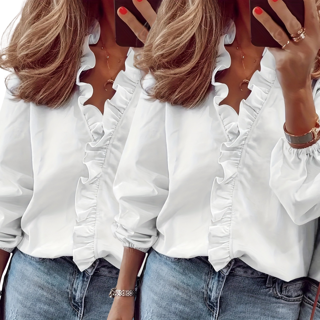 Isobel – Timeless V-Neck Blouse with Ruffles