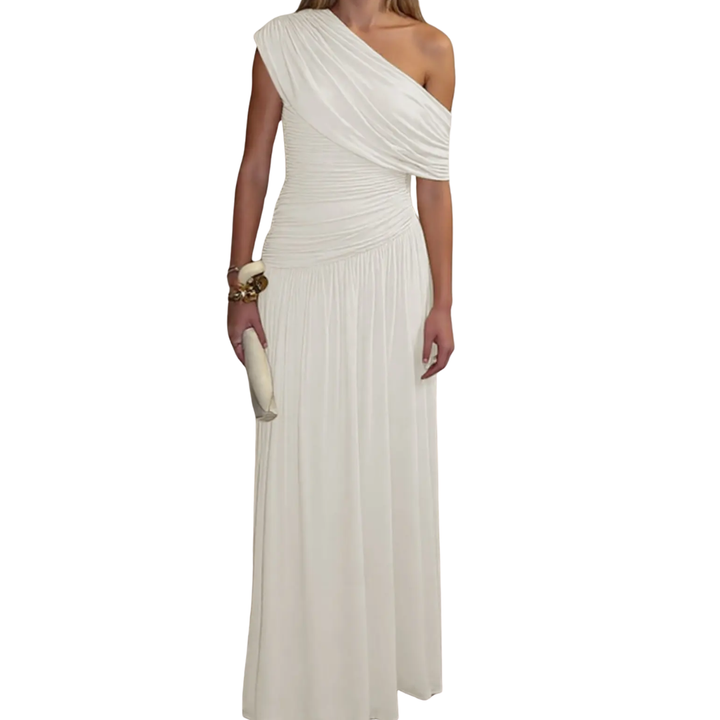 Lynda – Asymmetric Pleated Midi Dress