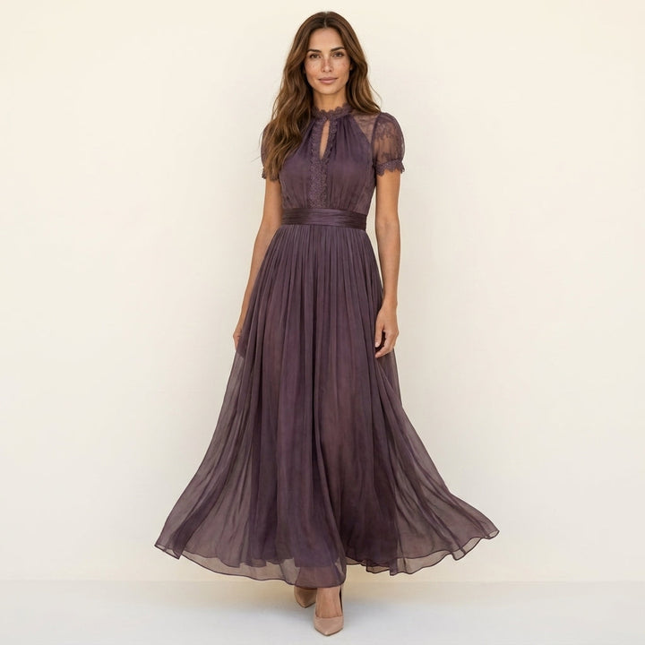 Vivienne – Lace Trim Maxi Dress with Flowing Skirt