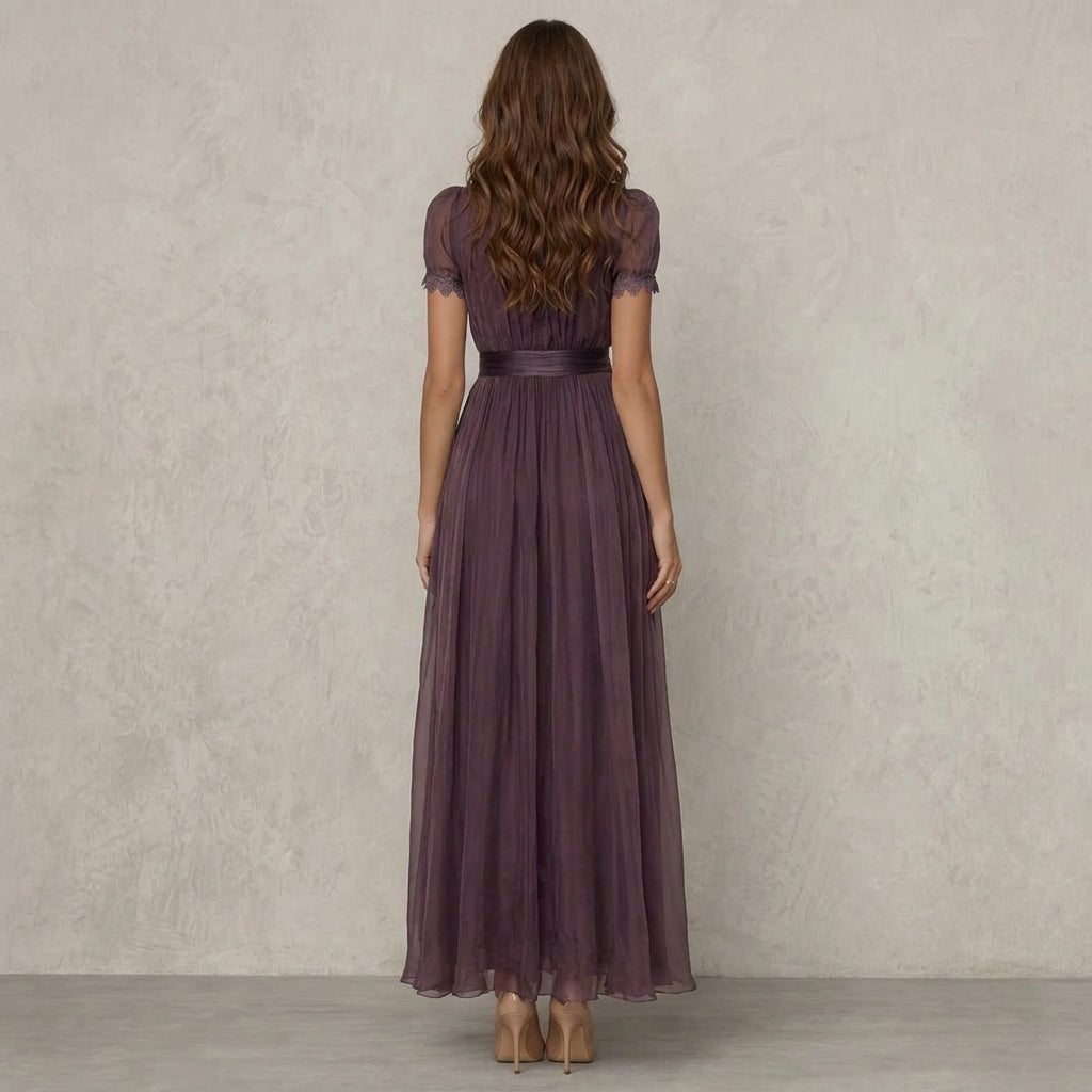 Vivienne – Lace Trim Maxi Dress with Flowing Skirt