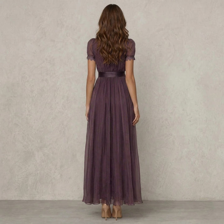 Vivienne – Lace Trim Maxi Dress with Flowing Skirt