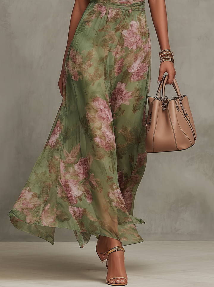 Sheena – Long Floral Chiffon Halterneck Dress
