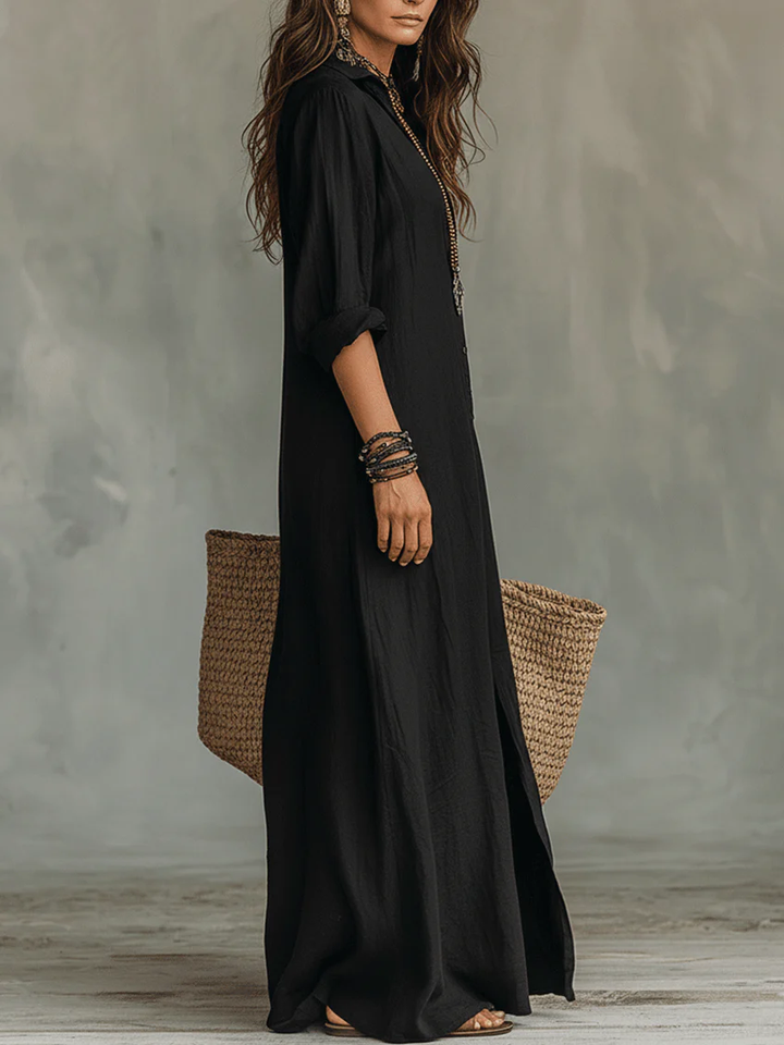 Nadine – Relaxed V-Neck Button Maxi Dress
