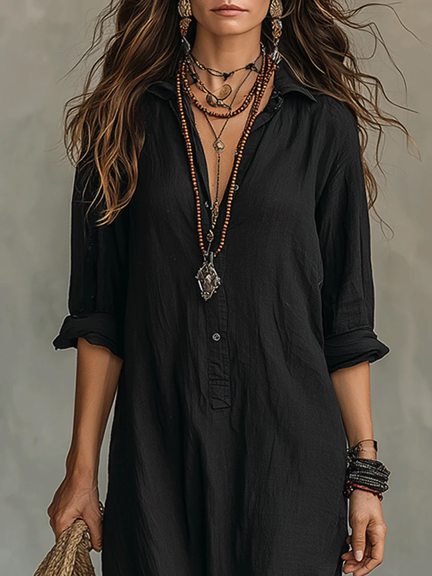 Nadine – Relaxed V-Neck Button Maxi Dress