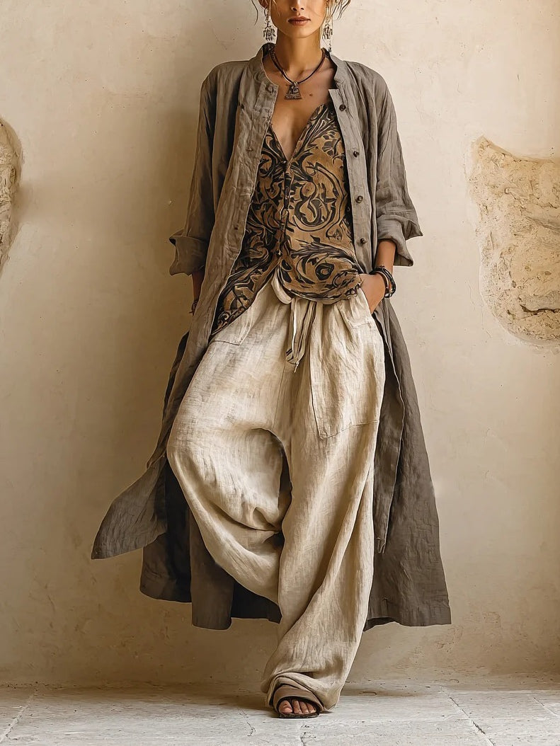Serena – Linen Three-Piece Wide-Leg Set