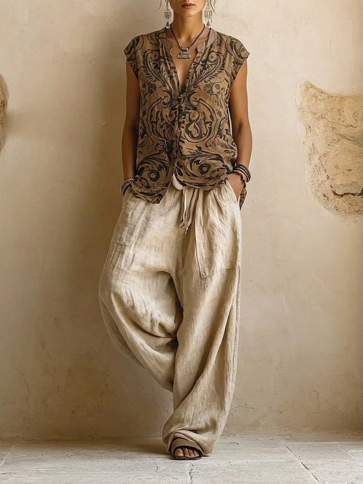 Serena – Linen Three-Piece Wide-Leg Set