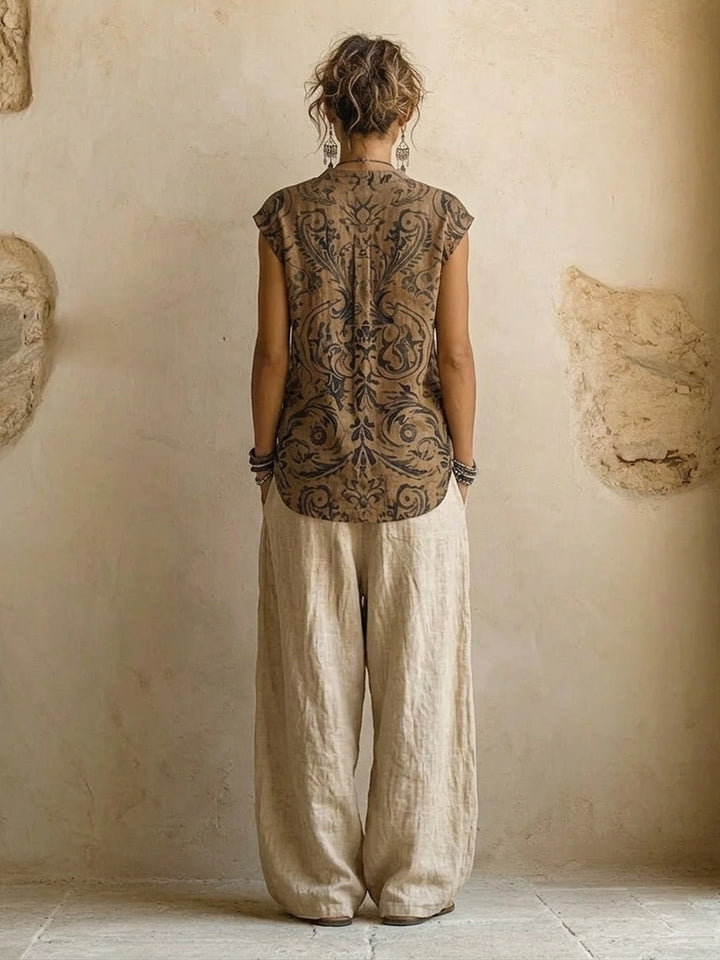 Serena – Linen Three-Piece Wide-Leg Set