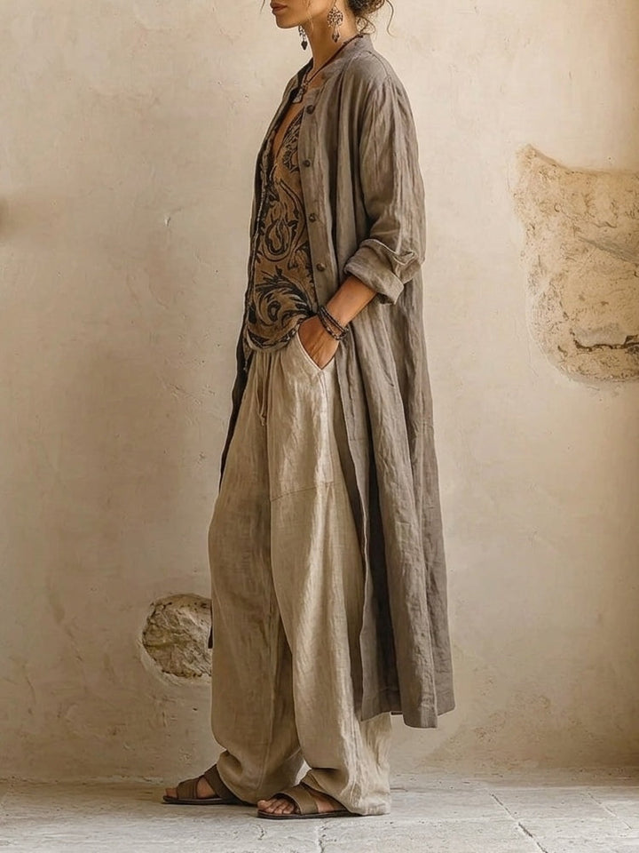Serena – Linen Three-Piece Wide-Leg Set