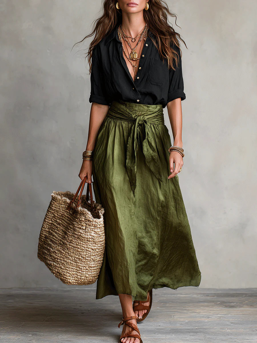 Serena – High-Waist Tie Midi Skirt