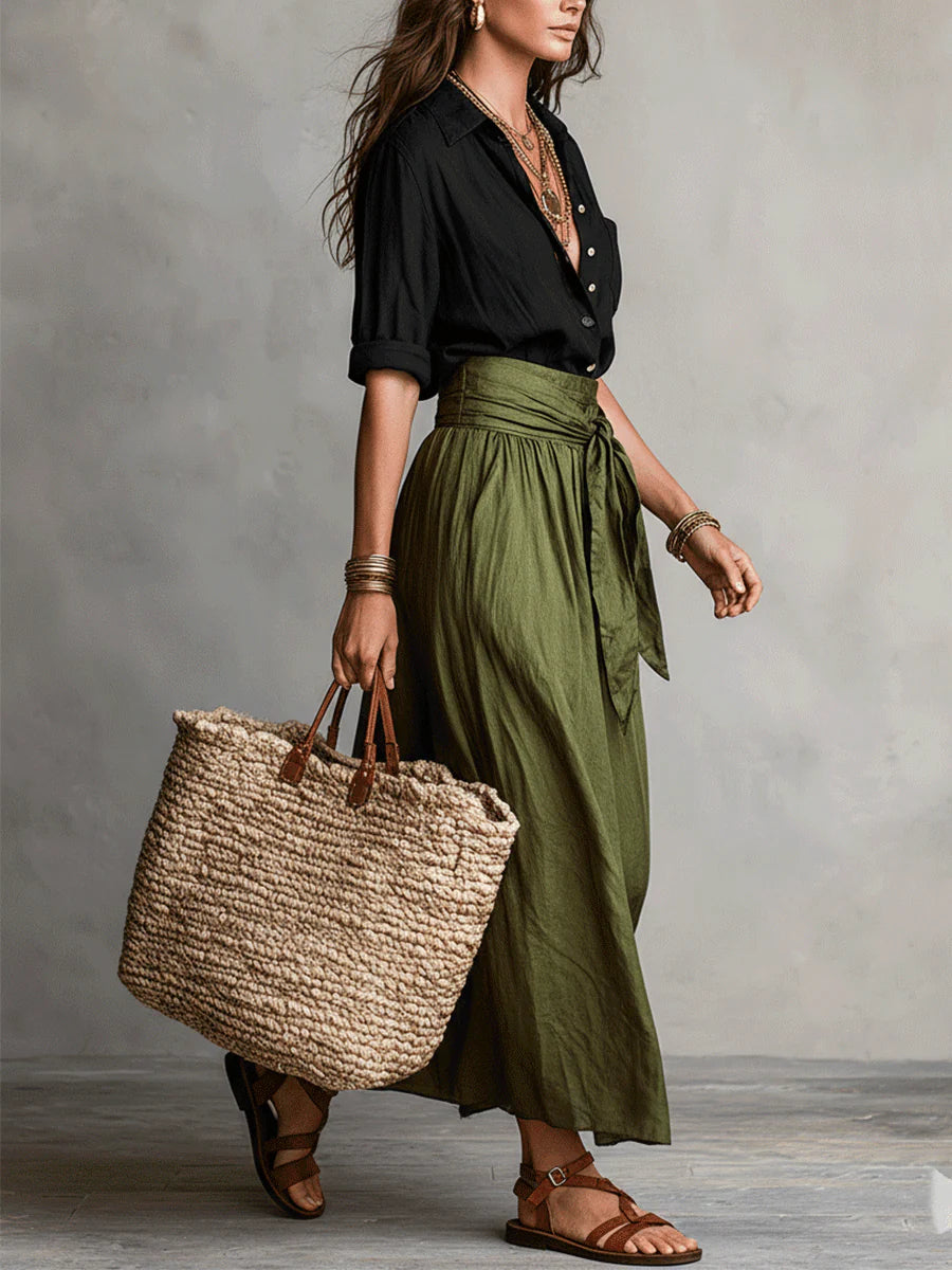Serena – High-Waist Tie Midi Skirt