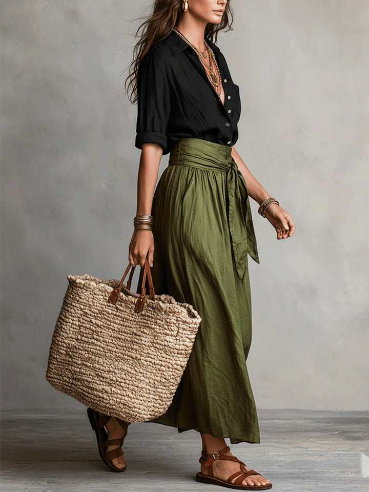 Serena – High-Waist Tie Midi Skirt