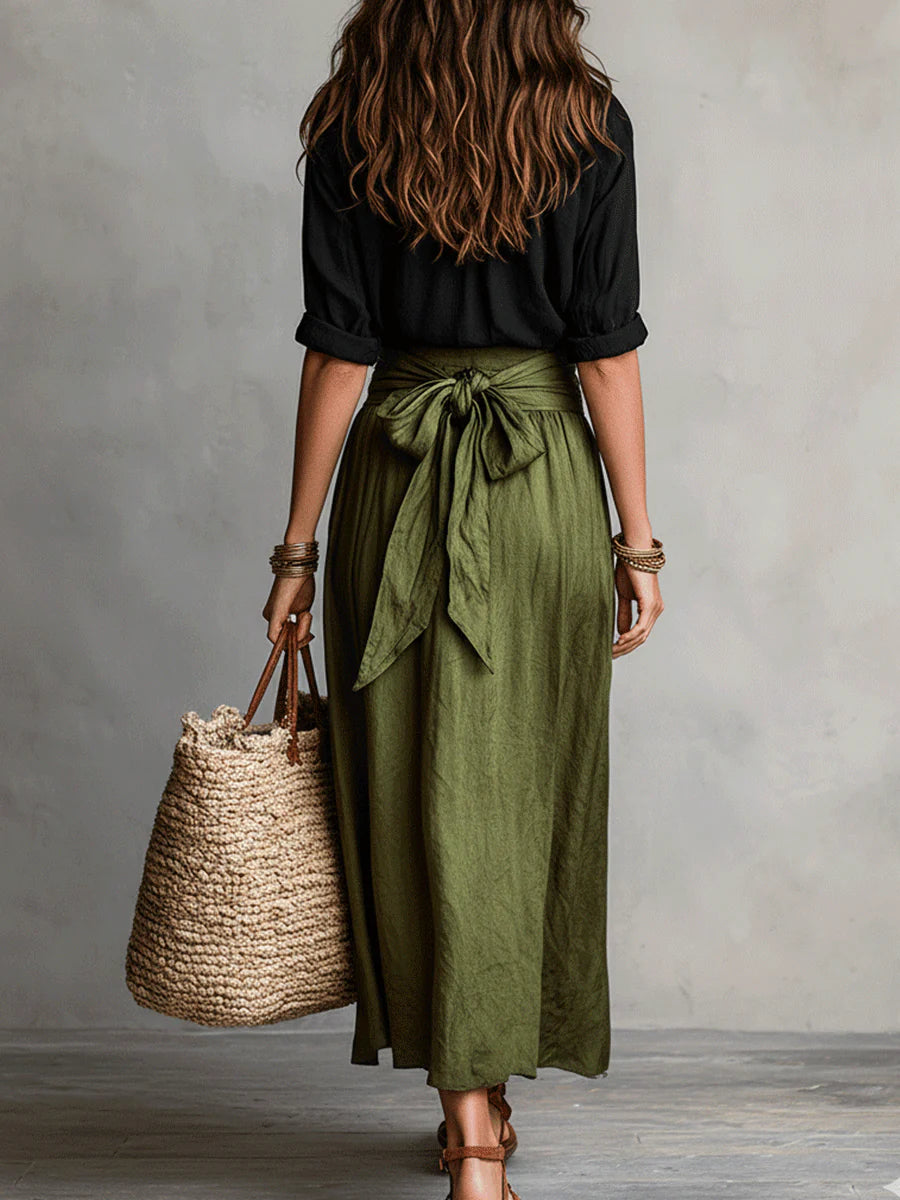 Serena – High-Waist Tie Midi Skirt