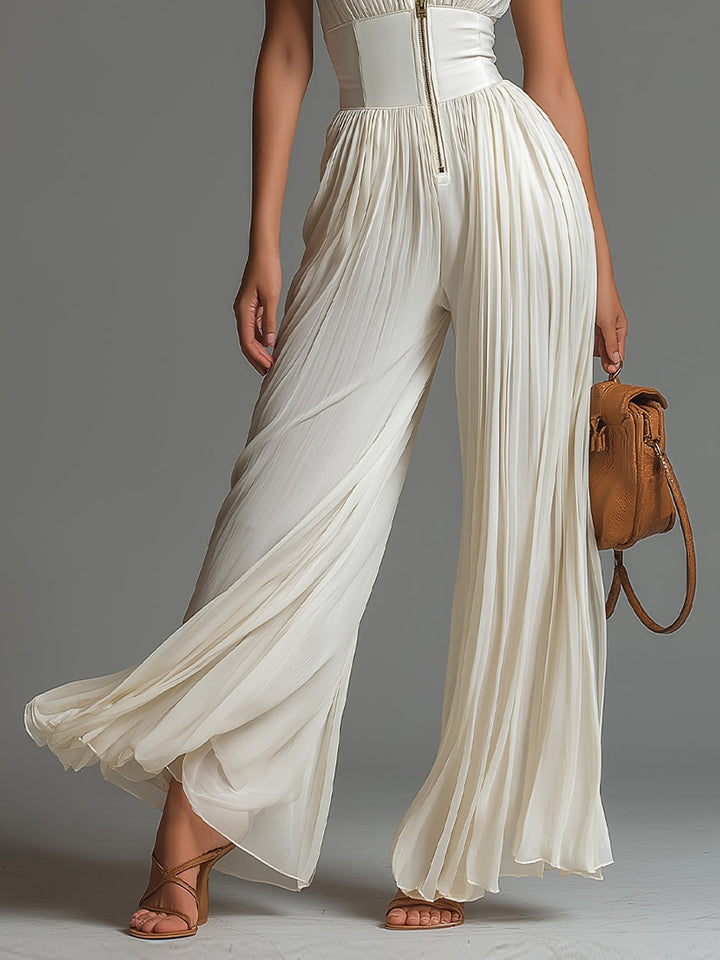 Helen – V-Neck Wide-Leg Pleated Jumpsuit