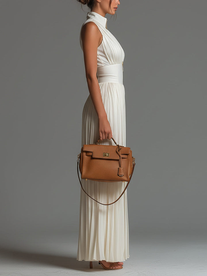 Helen – V-Neck Wide-Leg Pleated Jumpsuit