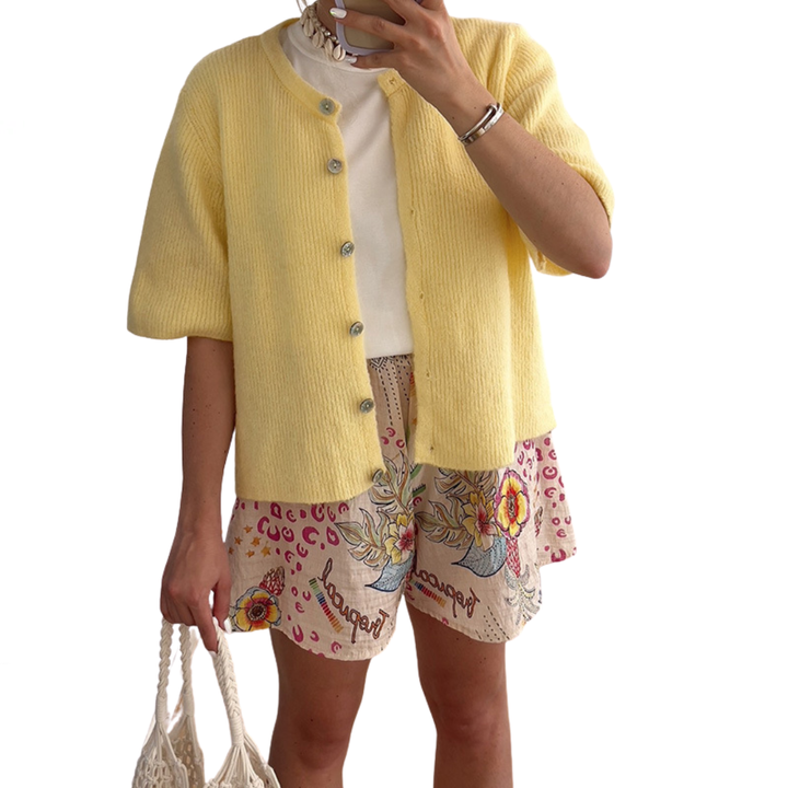 Cheryl – Soft Ribbed Button-Down Short Sleeve Cardigan