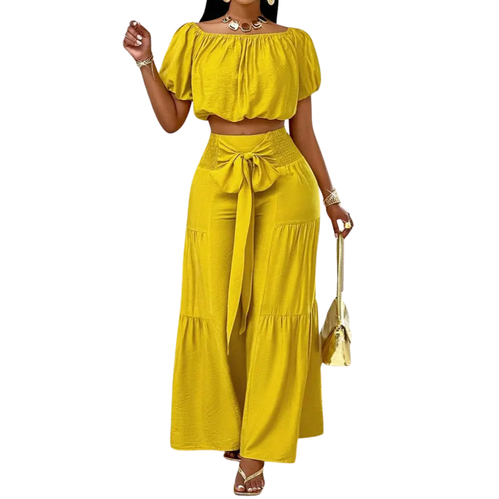 Sheena – Bow Shoulderless Wide Leg Set