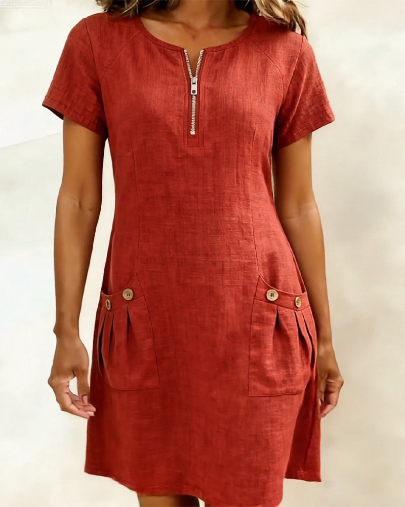 Wendy – Zip Neck Linen Mini Dress
