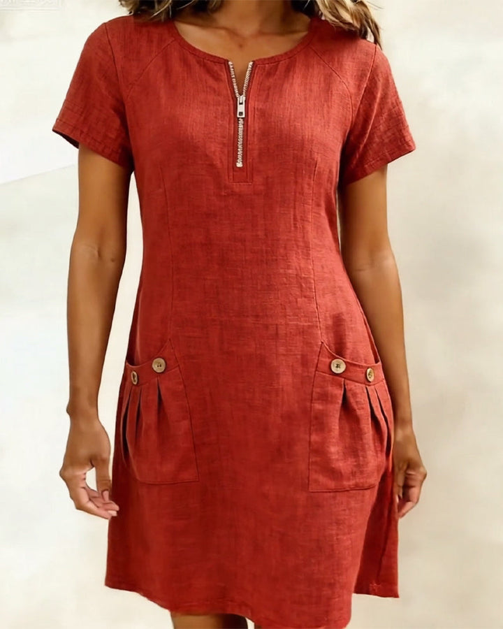 Wendy – Zip Neck Linen Mini Dress