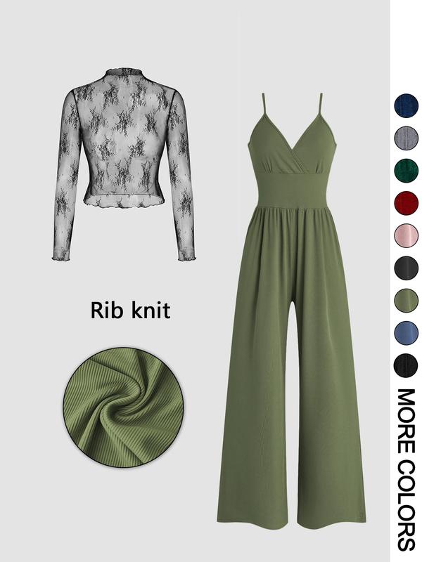 Isobel – Solid Lace Tee and Pocket Jumpsuit Set