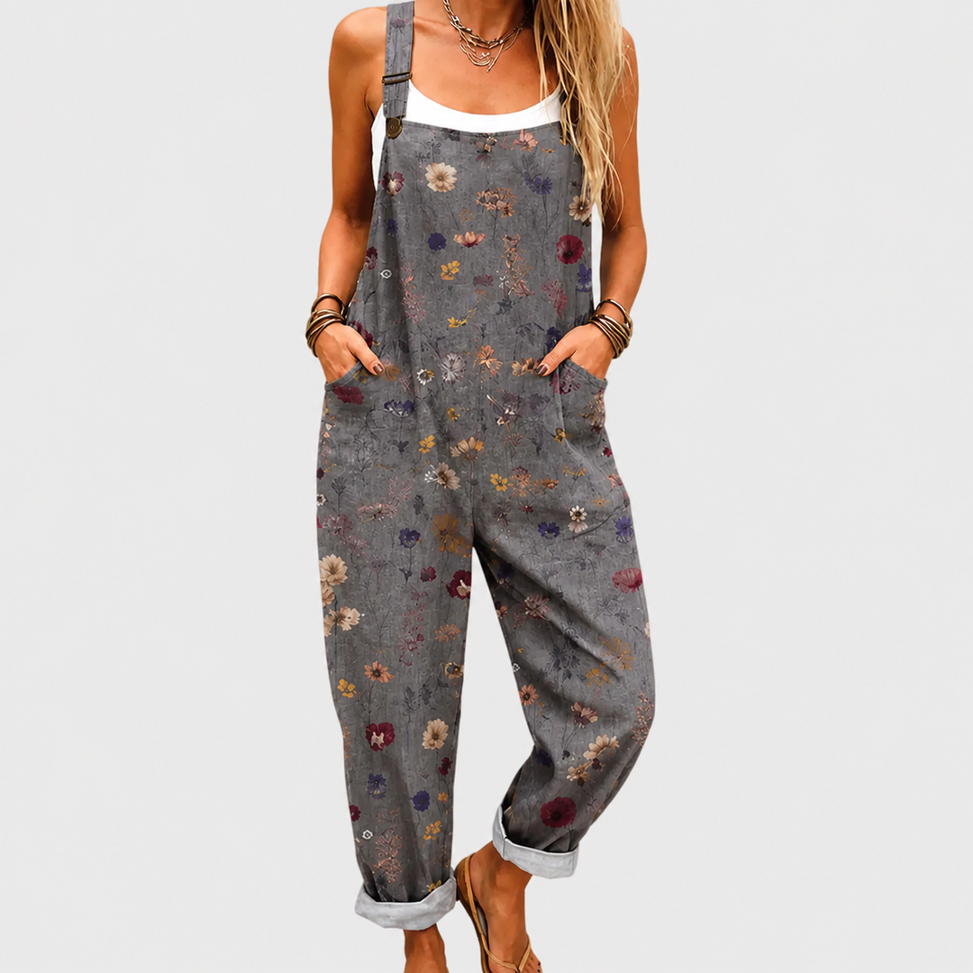 Hazel – Floral Print Relaxed Bib Overall Jumpsuit