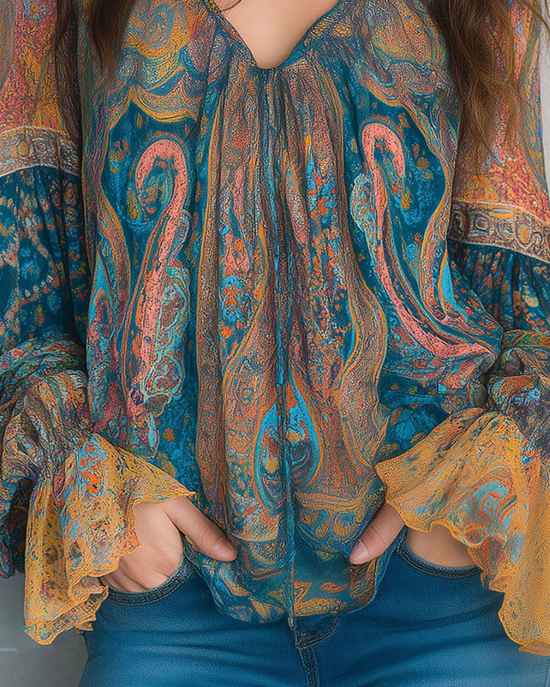 Ottoline – Bohemian V-Neck Blouse With Flared Sleeves