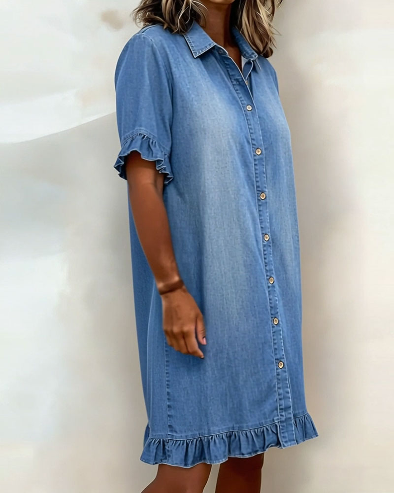 Delaney – Denim Shirt Dress with Ruffle Details