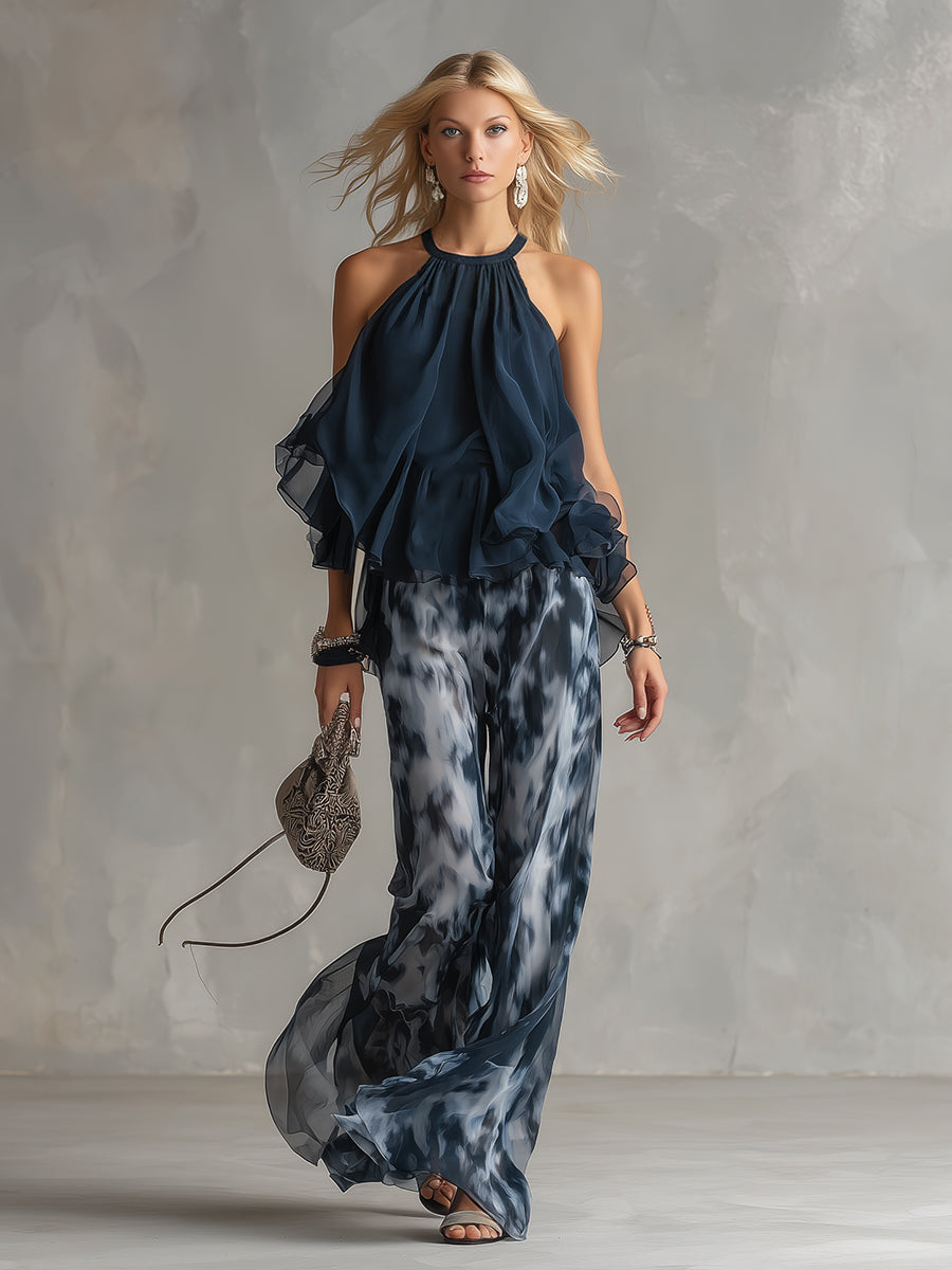 Lorinda – High-Neck Top And Wide-Leg Printed Pants