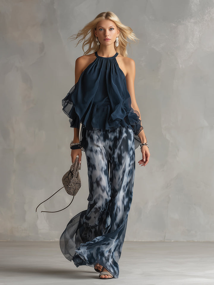 Lorinda – High-Neck Top And Wide-Leg Printed Pants