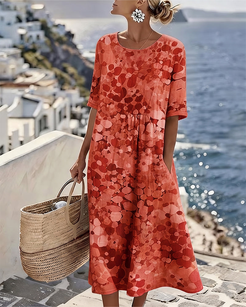 Elena – Abstract Print Relaxed Midi Dress
