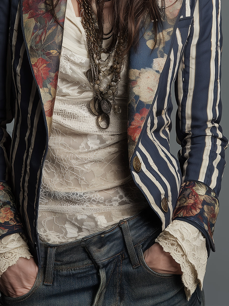 Alice – Long Sleeve Bohemian Striped Blazer