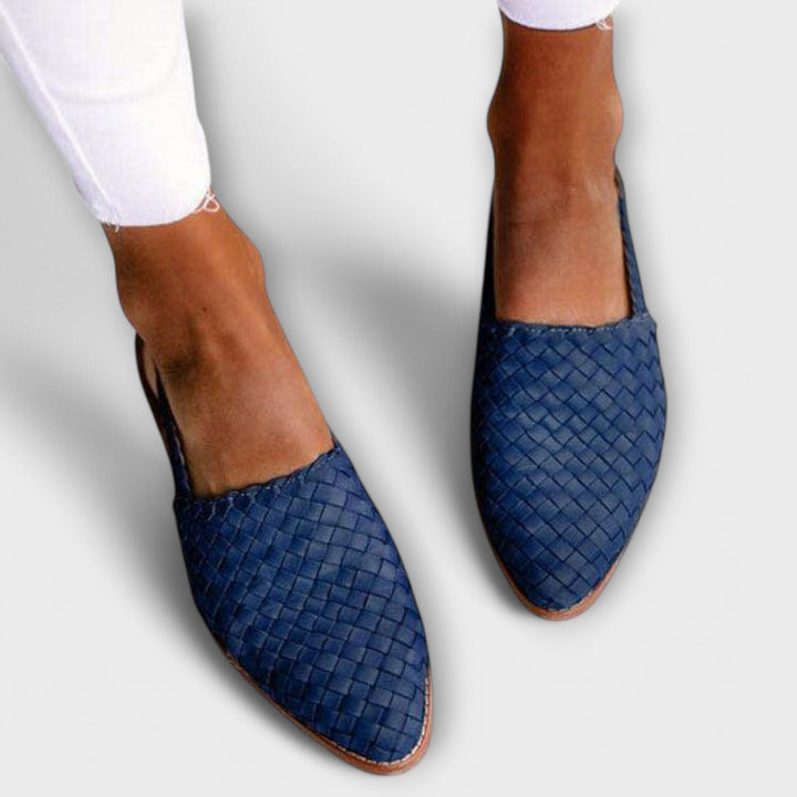 Petra – Woven Leather Slingback Flat Sandals